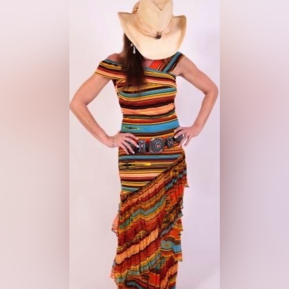 VINTAGE COLLECTION || Saltillo Serape Stripe Off-Shoulder Top - SZ Small - Picture 2 of 5